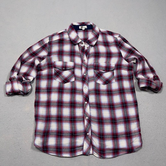 Kut From The Cloth Flannel Shirt Women Medium Plaid Button Down Roll Up Sleeve - Picture 8 of 12